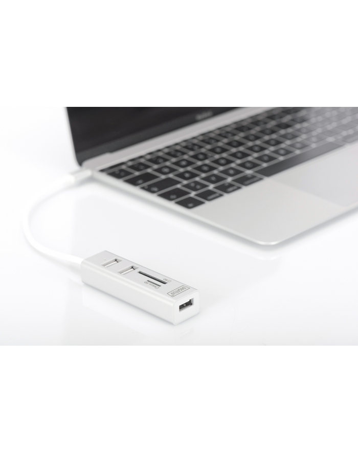 DIGITUS HUB/Koncentrator 3-portowy OTG USB Typ C USB 2.0 HighSpeed czytnik kart SD/Micro SD aluminium główny
