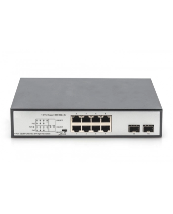 DIGITUS 8 Port Gigabit Switch 8xRJ45 6xPoE + 2G SFP 180W Support 802.3 af/at/bt standard