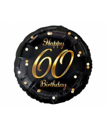 Balon foliowy B'amp;C Happy 60 Birthday, czarny, nadruk złoty 18''; GoDan
