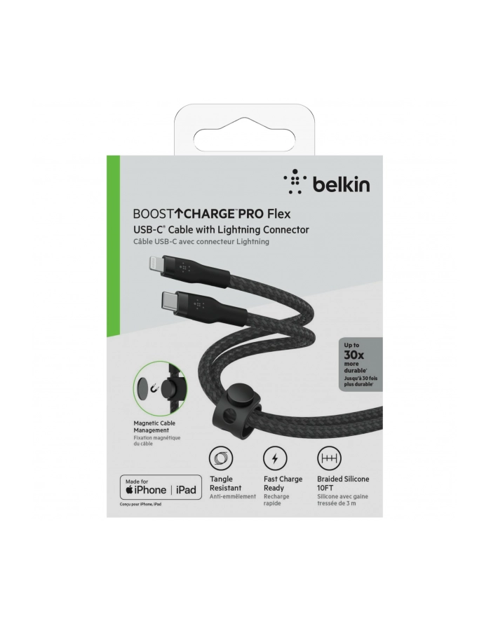 belkin Kabel BoostCharge USB-C/Lightning Silikonowy w oplocie 3m czarny główny
