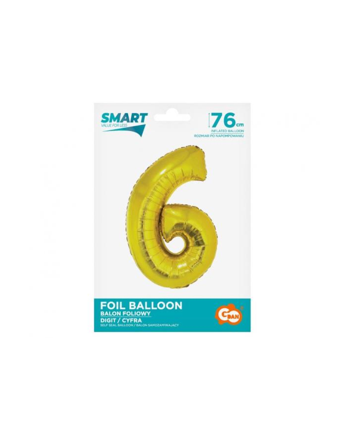 godan Balon foliowy Smart, Cyfra 6, złota, 76 cm główny