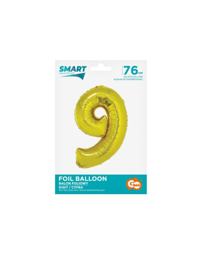 godan Balon foliowy Smart, Cyfra 9, złota, 76 cm główny