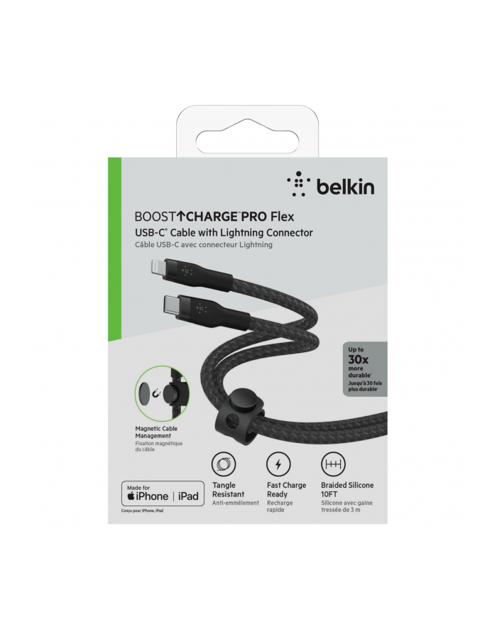 belkin Kabel BoostCharge USB-C/Lightning Silikonowy w oplocie 3m czarny główny