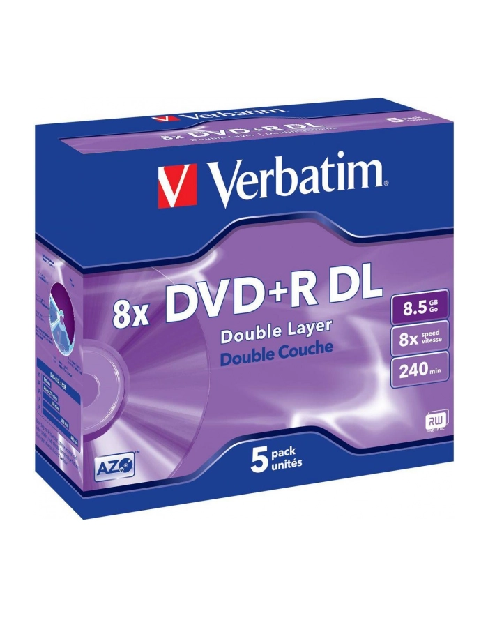 Verbatim double layer DVD+R 8.5GB 8X matte silver/AZO jewel box-43541 5-pack główny