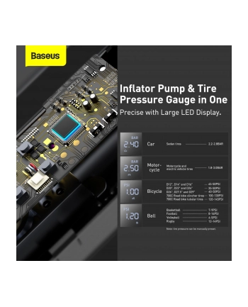 Baseus Mini Inflator Pump Kompresor Sprężarka Pompka Samochodowa Uniwersalna 12V