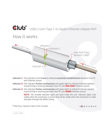 Club 3D Karta sieciowa USB3.2 Gen1 Type-C to Gigabit Ethernet Adapter (CAC1519)