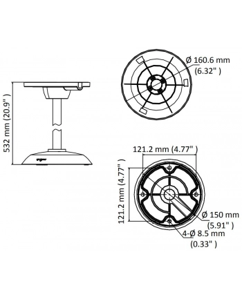 Hikvision Uchwyt Ds-1271Zj-Pt10 Do Montażu Kamer W Suficie Aluminium I Plastik Ø 160.6mm × 532 (6.32 20.9 )