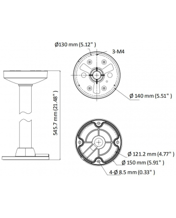 Hikvision Uchwyt Ds-1271Zj-140-Dm45 Do Montażu Kamer W Suficie Aluminium Φ140×545Mm