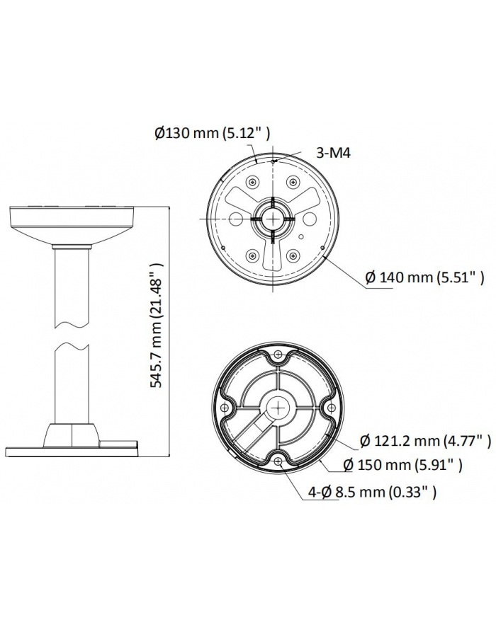 Hikvision Uchwyt Ds-1271Zj-140-Dm45 Do Montażu Kamer W Suficie Aluminium Φ140×545Mm główny