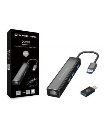 Conceptronics Conceptronic - hub - 3 ports USB hub - 3 - Czarny (DONN07BA)