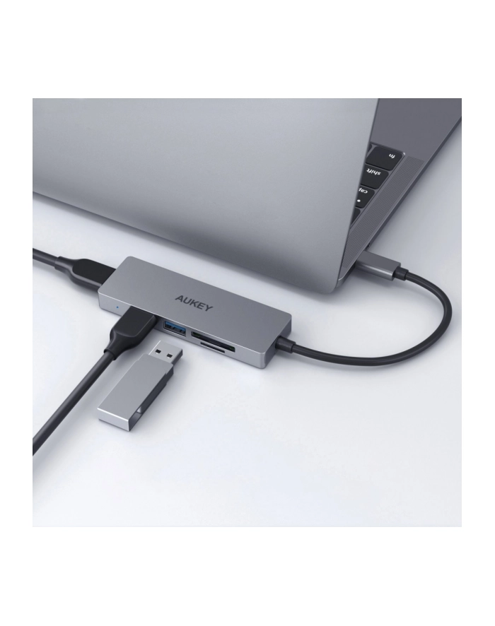 aukey CB-C63 aluminiowy HUB USB-C | Ultra Slim | 4w1 | 3xUSB 3.1 | 1xMicroSD i SD główny