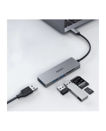 aukey CB-C63 aluminiowy HUB USB-C | Ultra Slim | 4w1 | 3xUSB 3.1 | 1xMicroSD i SD