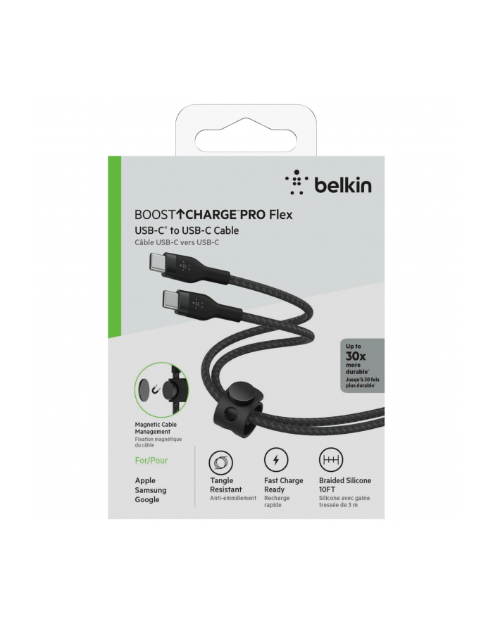 belkin Kabel BoostCharge USB-C/USB-C silikonowy w oplocie 3m, czarny główny