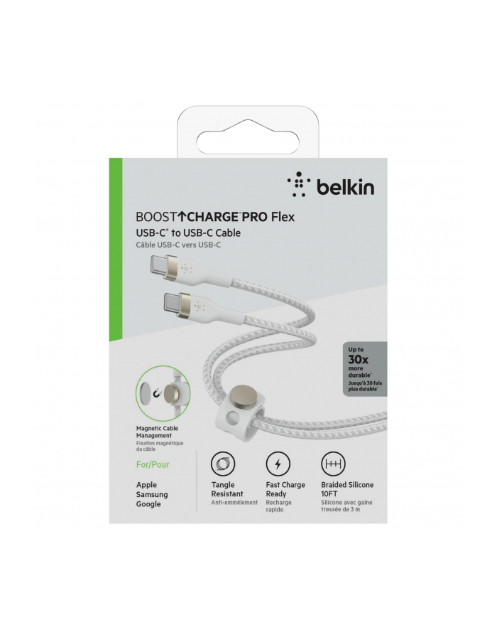 belkin Kabel BoostCharge USB-C/USB-C silikonowy w oplocie 3m, biały główny