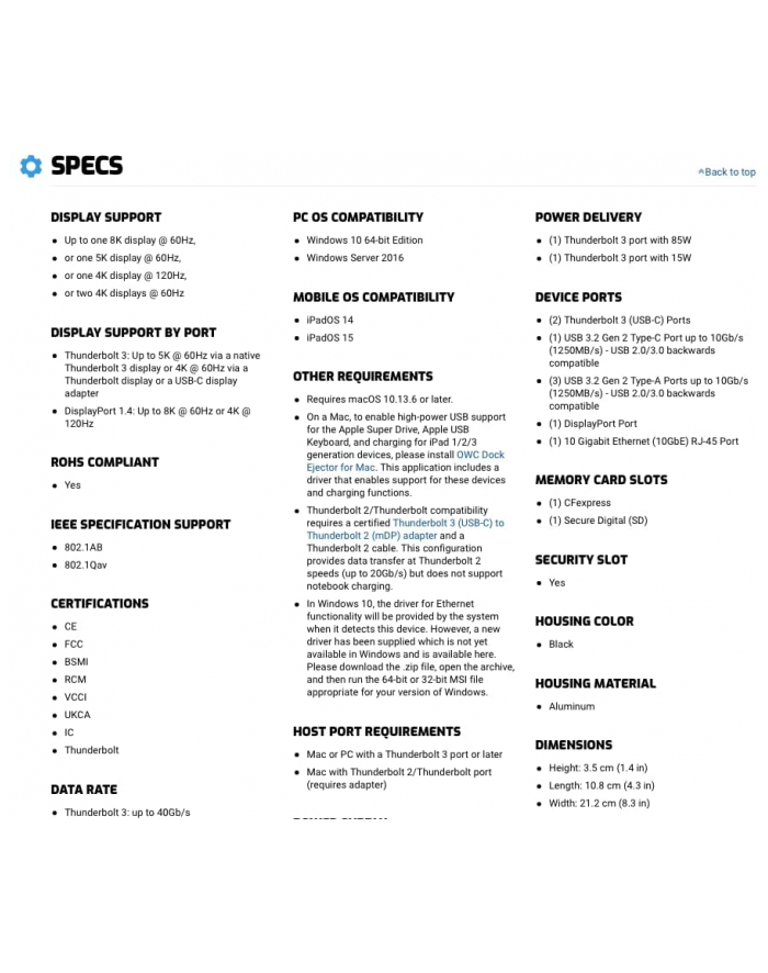 OWC Thunderbolt 3 PRO Dock 10Port Kolor: CZARNY główny