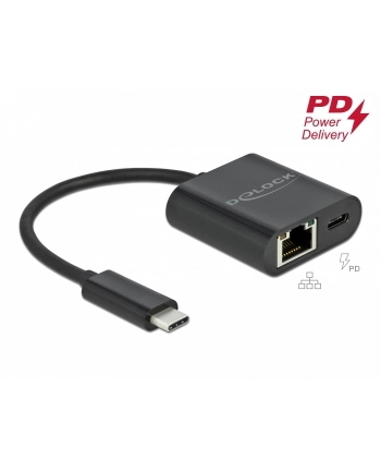 DeLOCK USB-C adapter> Gigabit LAN + PW Kolor: CZARNY - LAN 10/100/1000 Mbps with Power Delivery