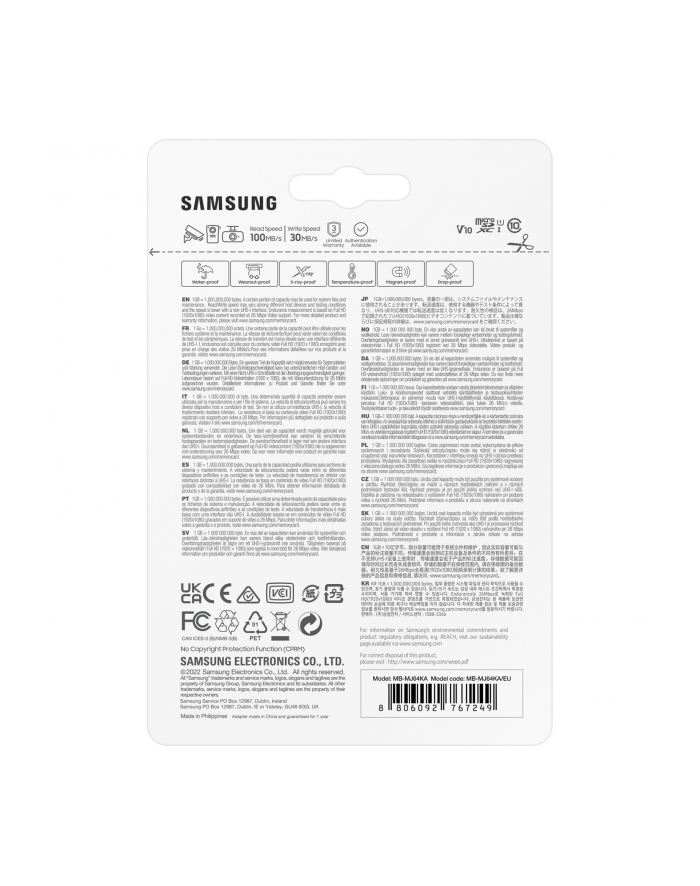 SAMSUNG PRO Endurance microSD Class10 64GB incl adapter R100/W30 up to 35040 hours główny