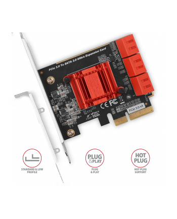 Axagon PCES-SA6, kontroler PCIe - 6x wewnętrzny port SATA 6G, ASM1166, SP & LP (AXN)