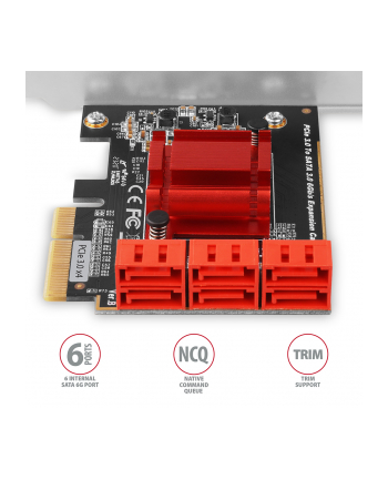 Axagon PCES-SA6, kontroler PCIe - 6x wewnętrzny port SATA 6G, ASM1166, SP & LP (AXN)