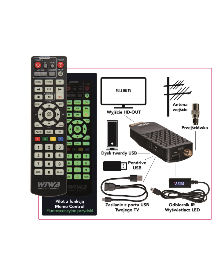 wiwa Tuner TV H.265 MINI LED DVB-T/DVB-T2 H.265 HD główny