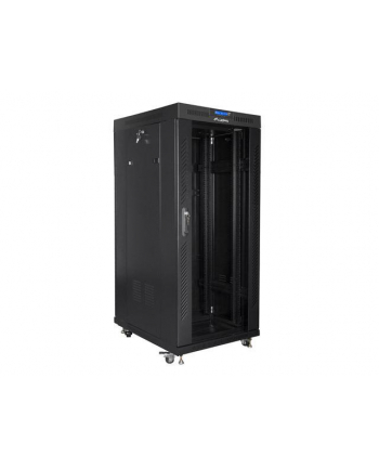 Szafa instalacyjna rack stojąca 19 cali  27u 800x1000 czarna drzwi szklane LCD (flat pack)