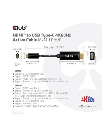 Kabel Club 3D CAC-1334 HDMI to USB-C 4K60Hz Active Cable M/M 18m