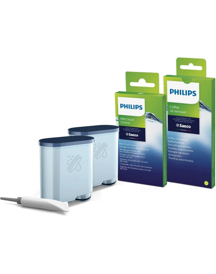 Zestaw akcesoriów do czyszczenia ekspresów Philips CA6707/10 (2 wkłady filtra AquaClean  6 saszetek ze środkiem do czyszczenia obiegu mleka  6 tabletek do usuwania oleju kawowego  Smar) główny