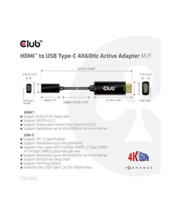 Adapter Club 3D CAC-1333 HDMI to USB-C 4K60Hz Active Adapter M/F