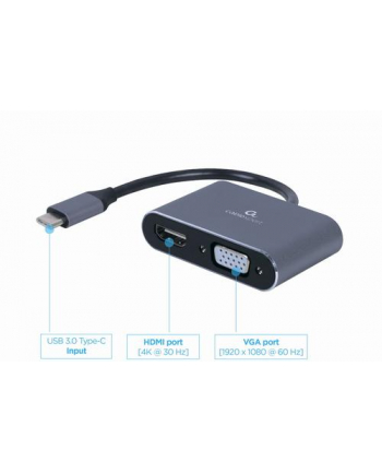GEMBIRD ADAPTER USB TYPU C NA HDMI + VGA NA KABLU SZARY nr 1