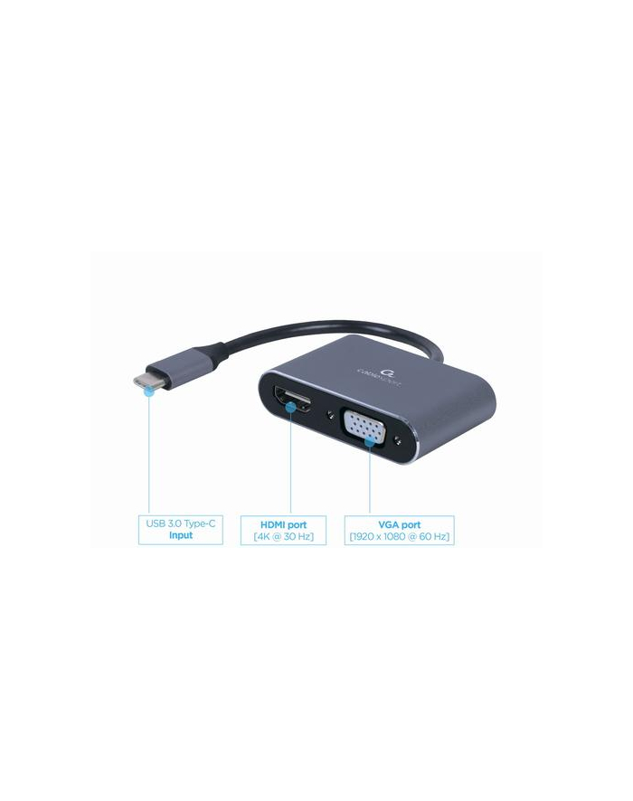 GEMBIRD ADAPTER USB TYPU C NA HDMI + VGA NA KABLU SZARY główny