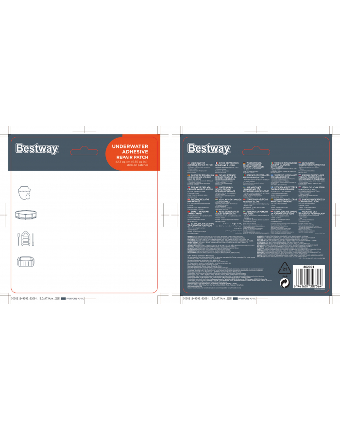 Bestway Łatki Naprawcze do Basenu 25  x 25 /65cm x 65cm 62091 główny