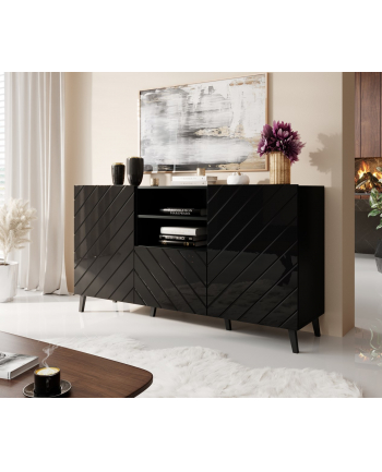 cama meble Komoda ABETO 150x42x82 czarny/czarny połysk