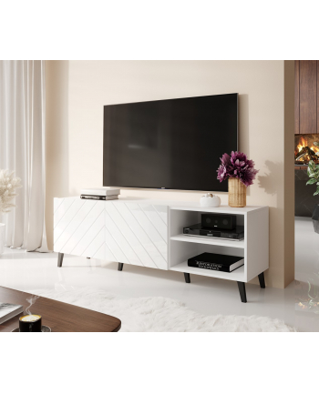 cama meble Szafka RTV ABETO 150x42x52 biały/biały połysk nr 1