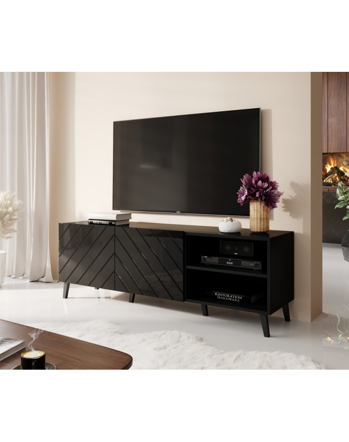 cama meble Szafka RTV ABETO 150x42x52 czarny/czarny połysk główny