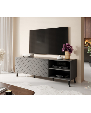 cama meble Szafka RTV ABETO 150x42x52 grafit/grafit połysk nr 2