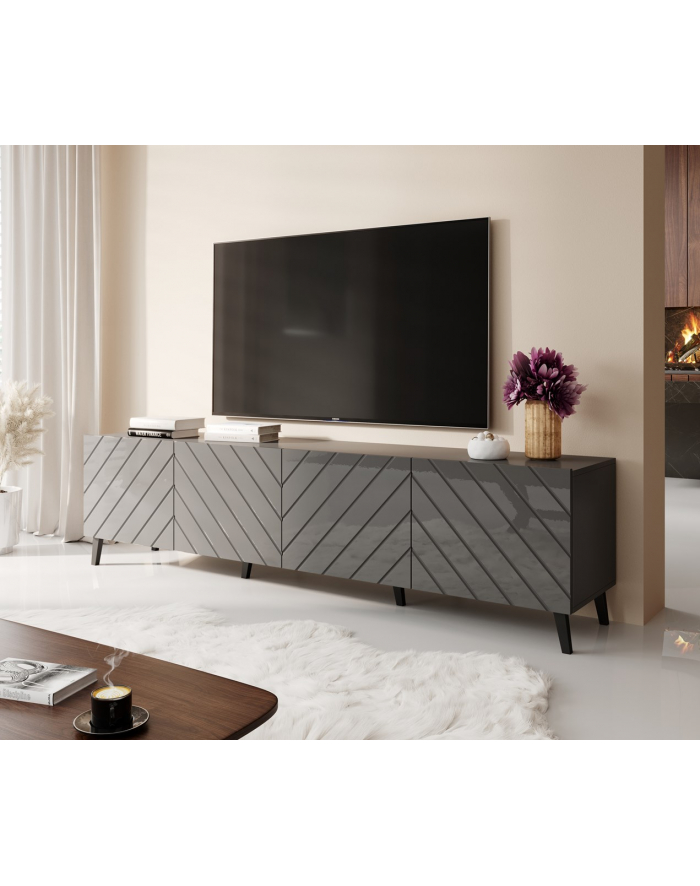 cama meble Szafka RTV ABETO 200x42x52 grafit/grafit połysk główny