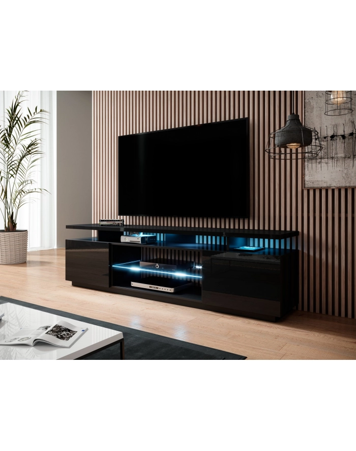 cama meble Szafka RTV EVA 180x40x52 czarny/czarny połysk główny