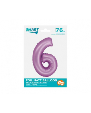 Balon foliowy Smart Cyfra 6 lawendowa matowa 76cm Godan