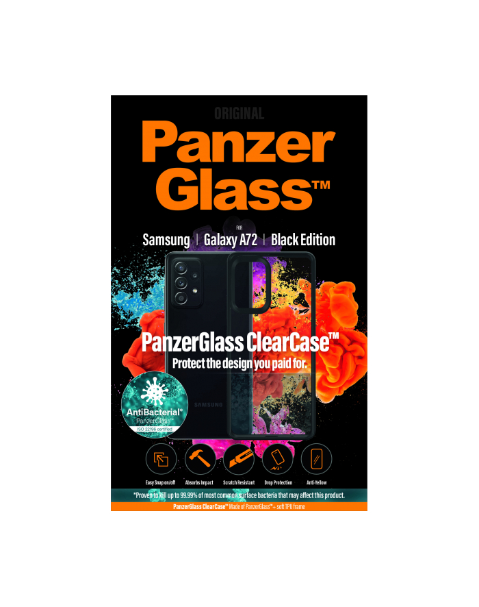 Panzerglass Etui ClearCase Antibacterial dla Samsung Galaxy A72 czarne Black Edition (296) główny