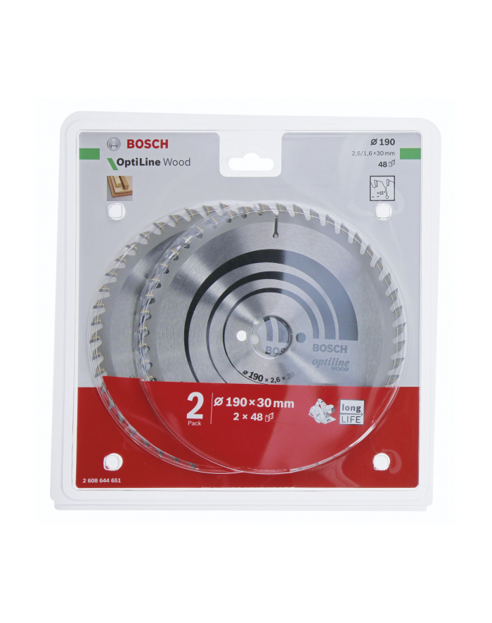 BOSCH PIŁA TARCZOWA DWUPAK OPTILINE WOOD 190x2,6/1,6x30x48z 2608644651 główny