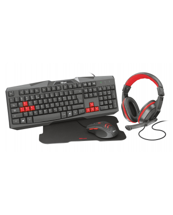 TRUST ZIVA 4-IN-1 GAMING BUNDLE - KLAWIATURA, MYSZ, ZESTAW SLUCHAWKOWY I PODKLADKA POD MYSZ - ZESTAW - NORDYCKI - CZARNY