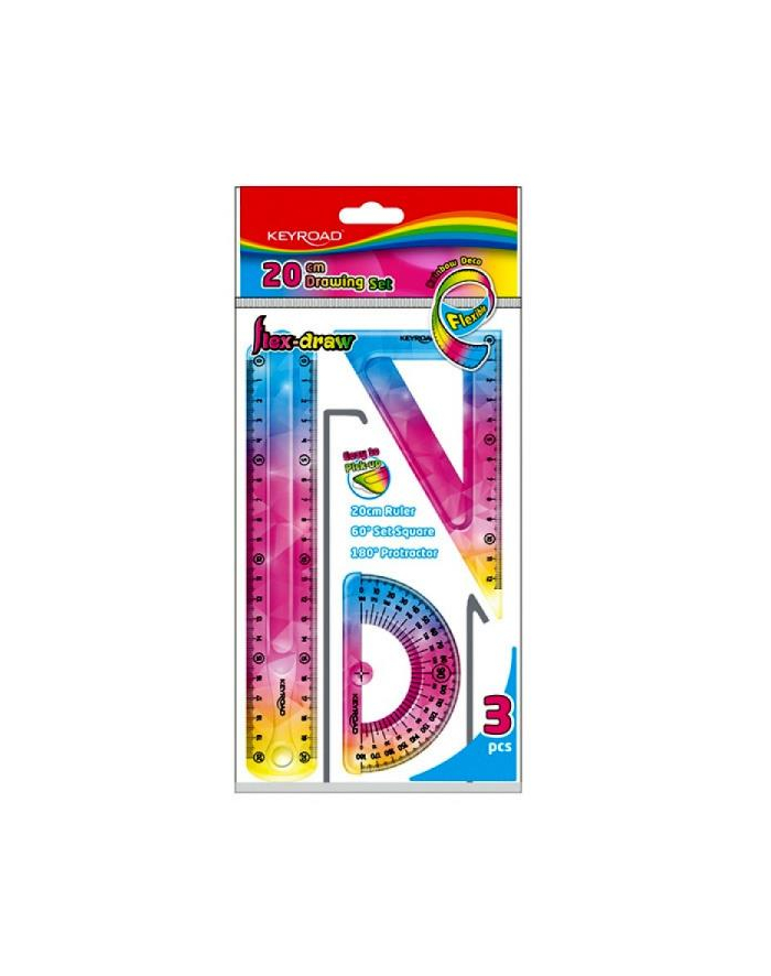 pbs connect Zestaw geometryczny elastyczny Keyroad Rainbow Deco liniijka 20cm, ekierka 18cm kątomierz 10cm główny