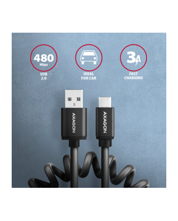 AXAGON KABEL USB  KABEL PRZEWÓD USB C - USB SPIERALA 60CM 0,6M AXAGON BUCM-AM10TB - OKABLOWANIE DARMOWA DOSTAWA  (BUCMAM10TB)