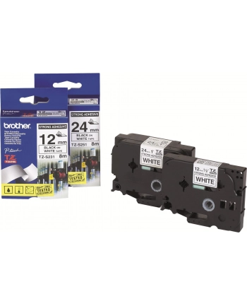 TAŚMA BROTHER TZS231-12MM X 8M CZARNY/BIAŁY STRONG nr 2