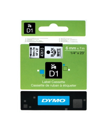 TAŚMA DYMO D1 - 6MM X 7M CZARNY/BIAŁY (43613)