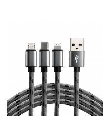 Kabel USB-C, Lightning, micro USB 3w1 everActive CBB-1.2MCI 1,2m szary