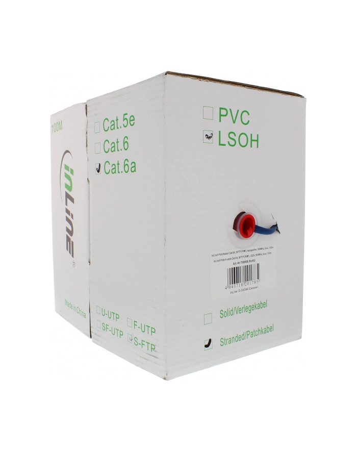 InLine Kabel instalacyjny S/FTP PiMF Cat.6A halogen free 500MHz niebieski 100m (76899B) główny
