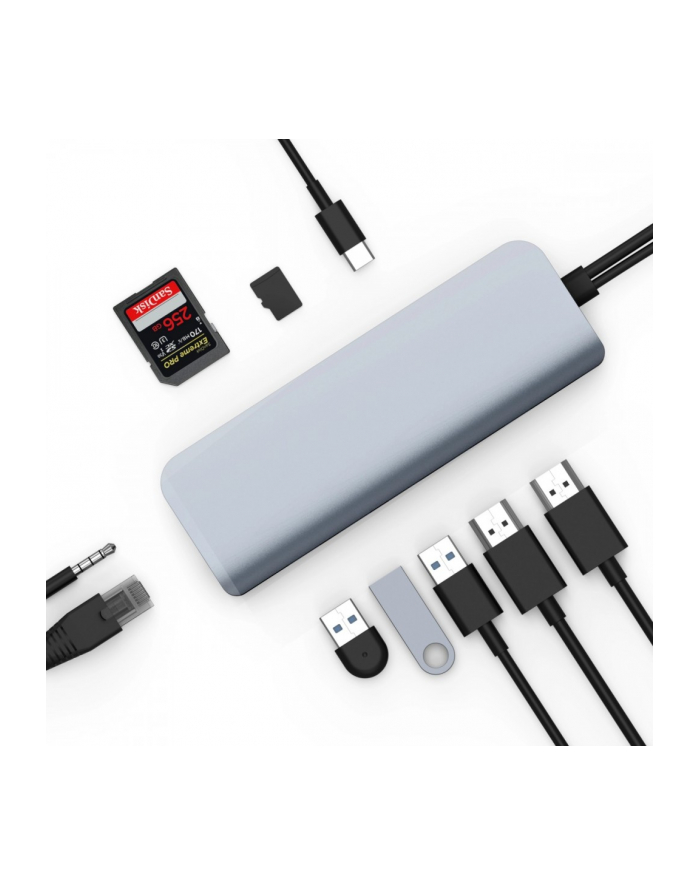 hyperdrive Adapter Hyper VIPER 10-in-2 HUB, 4K 2x HDMI, 3x USB-A, Gigabit Ethernet,SD, MicroSD, USB-C Power Delivery 60W, AudioJack Srebrny główny