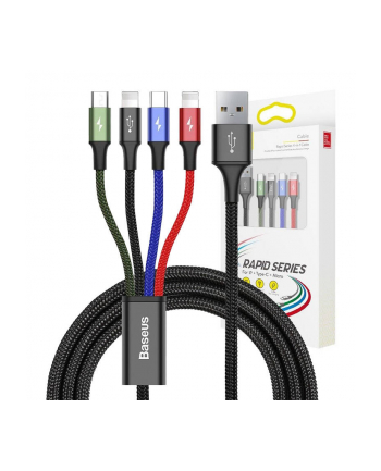 Baseus Kabel Przewód Usb 4W1 2X Lightning / Usb Typ C / Micro Usb w Nylonowym Oplocie 3.5A 1.2M Czarny (Ca1T4-A01) (6953156278486) nr 1