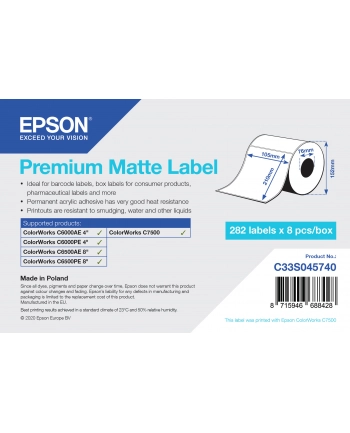Epson Premium Matte Label - Die-Cut Roll: 105mm x 210mm, 282 labels C33S045740 nr 1